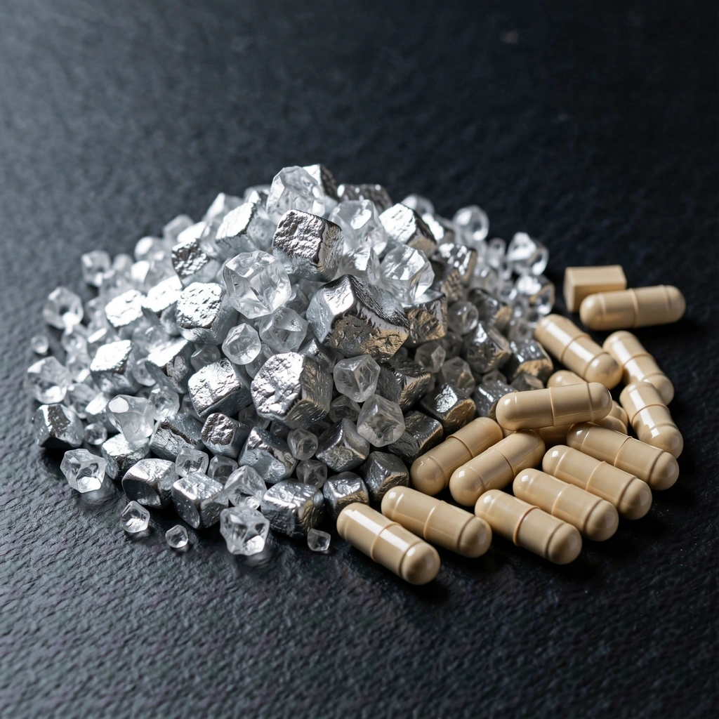 Mineralien und Kapseln Nahaufnahme